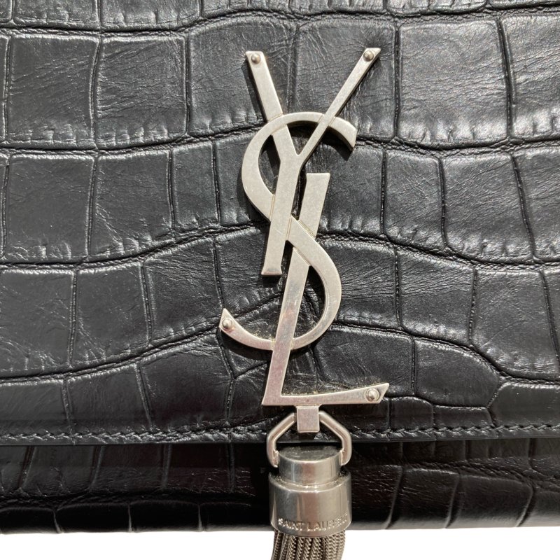 SAINT LAURENT 聖羅蘭 KATE 354119 黑色 鱷魚皮壓紋 鏈條 單肩包-16