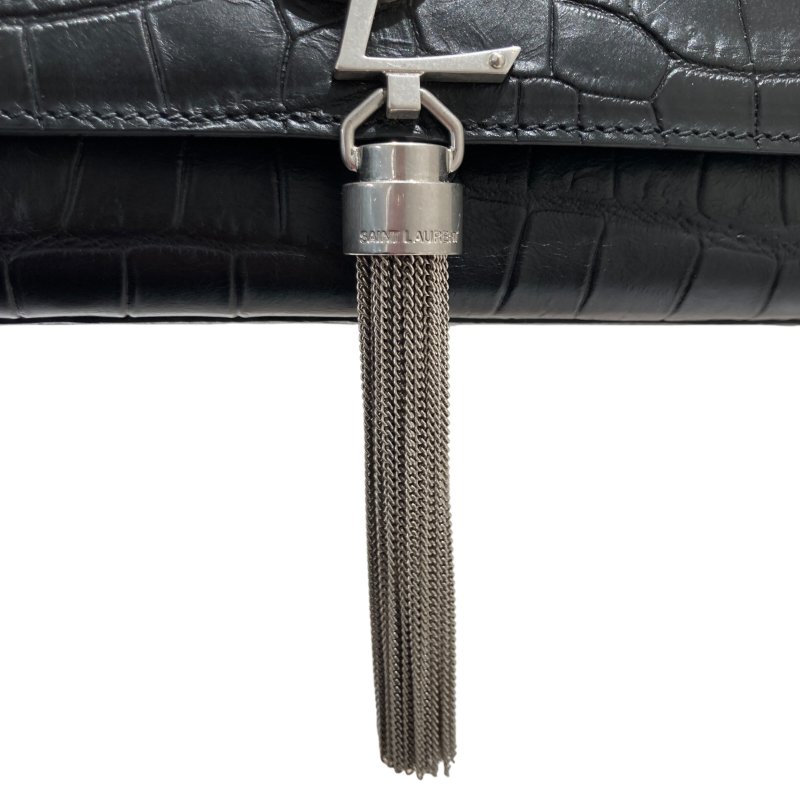 SAINT LAURENT 聖羅蘭 KATE 354119 黑色 鱷魚皮壓紋 鏈條 單肩包-18
