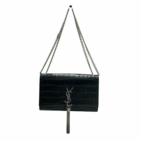 SAINT LAURENT 聖羅蘭 KATE 354119 黑色 鱷魚皮壓紋 鏈條 單肩包