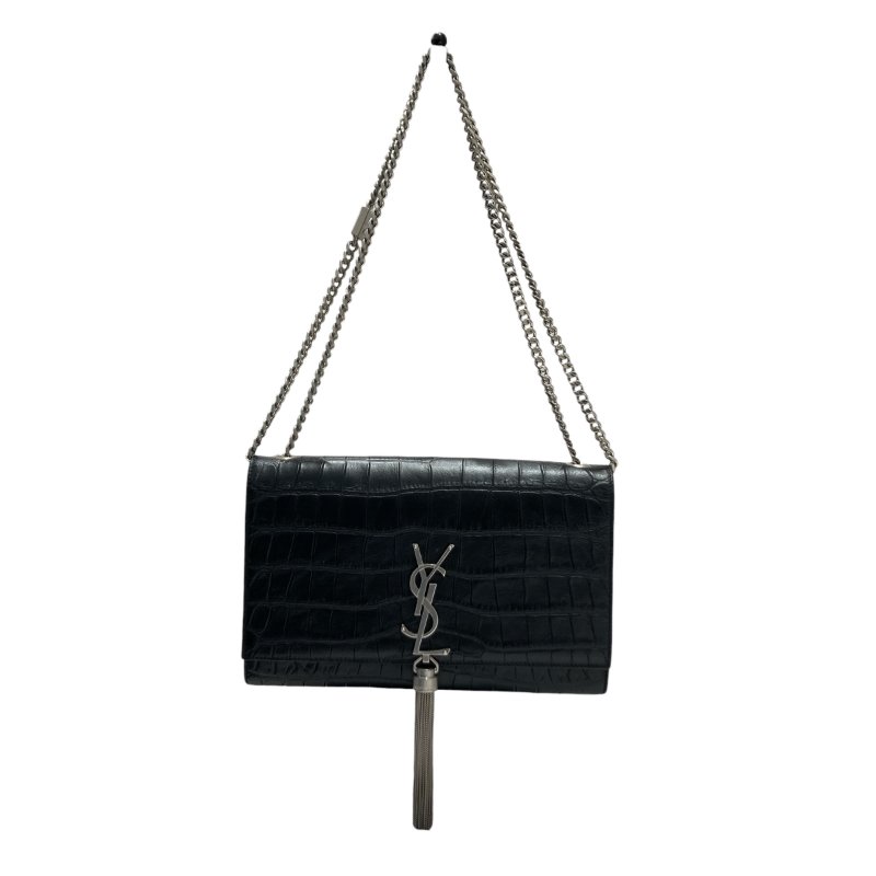 SAINT LAURENT 聖羅蘭 KATE 354119 黑色 鱷魚皮壓紋 鏈條 單肩包-0