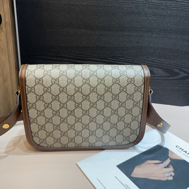 Gucci PVC拼咖牛皮1955馬銜釦下蓋斜背包-1