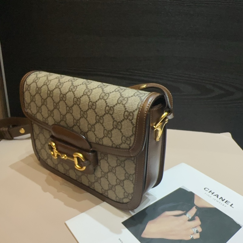 Gucci PVC拼咖牛皮1955馬銜釦下蓋斜背包-2