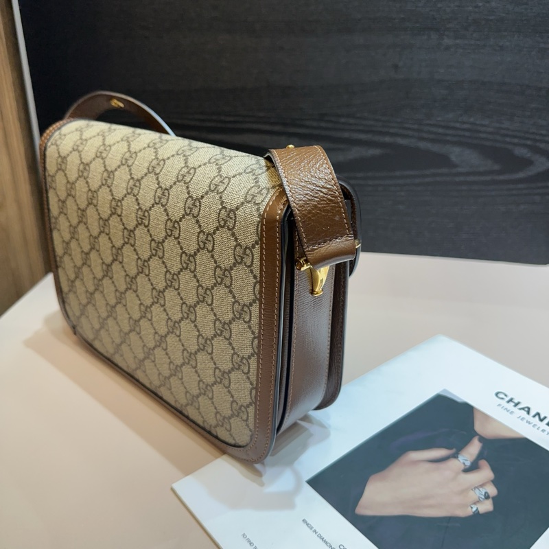 Gucci PVC拼咖牛皮1955馬銜釦下蓋斜背包-3
