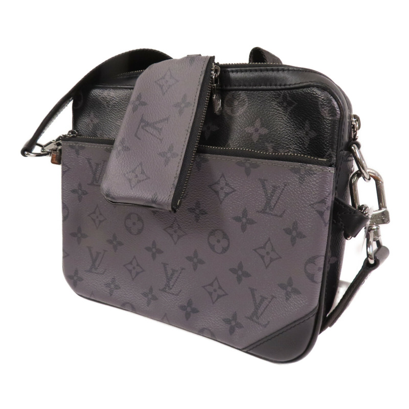 LOUIS VUITTON Monogram Eclipse Reverse Trio Messenger銀扣肩背袋灰色-2
