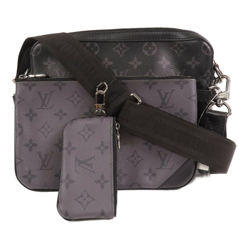 LOUIS VUITTON Monogram Eclipse Reverse Trio Messenger銀扣肩背袋灰色-7