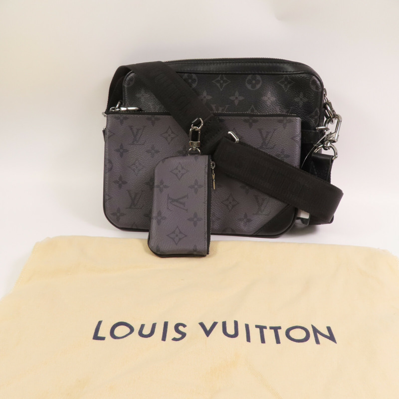 LOUIS VUITTON Monogram Eclipse Reverse Trio Messenger銀扣肩背袋灰色-18