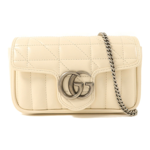 GUCCI 牛皮皮革GG Marmont Super Mini銀扣鏈帶肩背袋