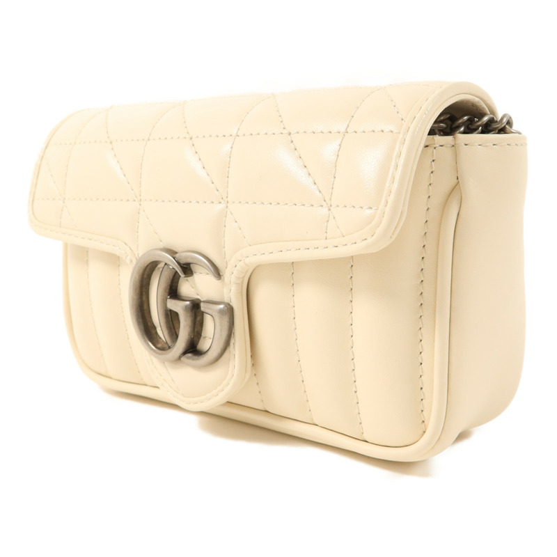 GUCCI 牛皮皮革GG Marmont Super Mini銀扣鏈帶肩背袋-2
