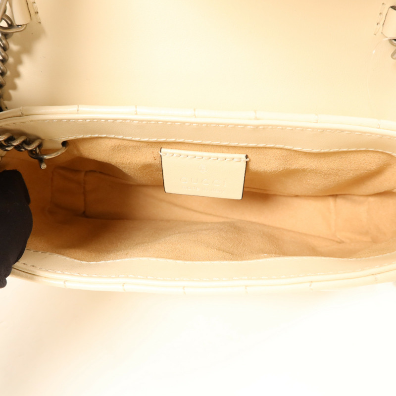 GUCCI 牛皮皮革GG Marmont Super Mini銀扣鏈帶肩背袋-5