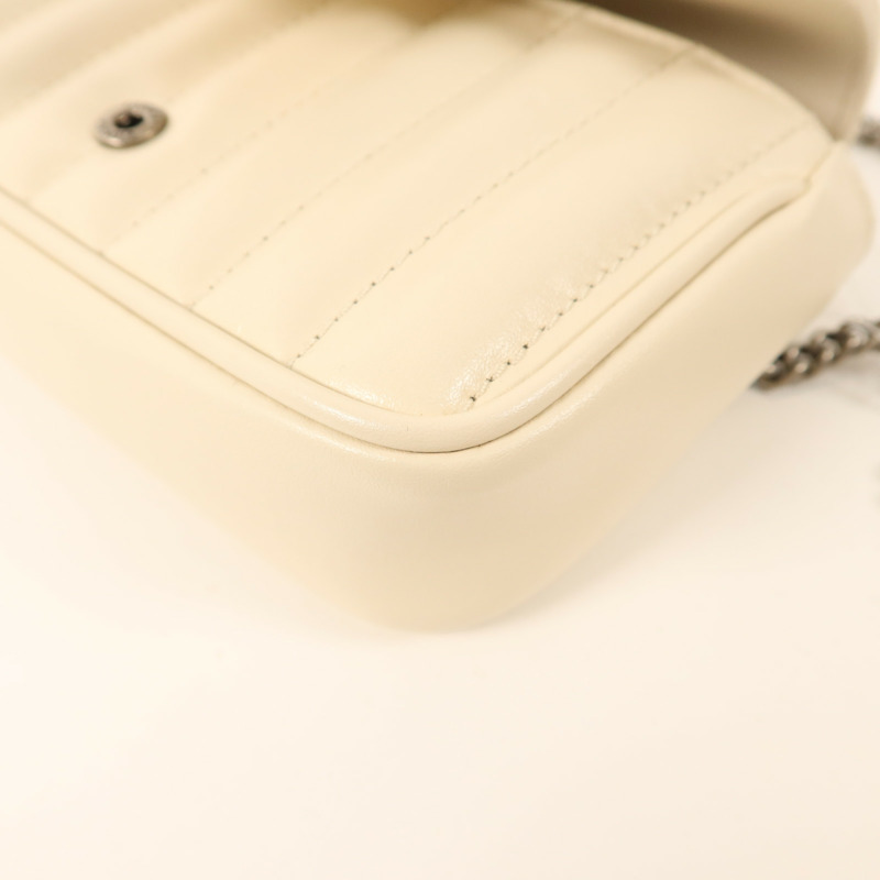 GUCCI 牛皮皮革GG Marmont Super Mini銀扣鏈帶肩背袋-10