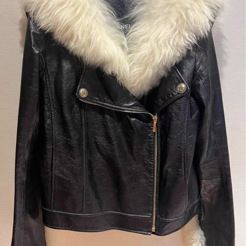 Chanel皮衣海軍領36碼-0