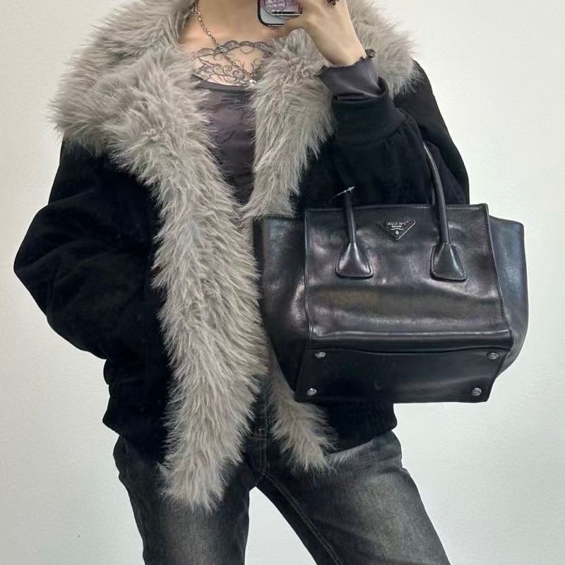 「JL精品代購」 Prada黑色牛皮GlaceCalf 2way托特包-2