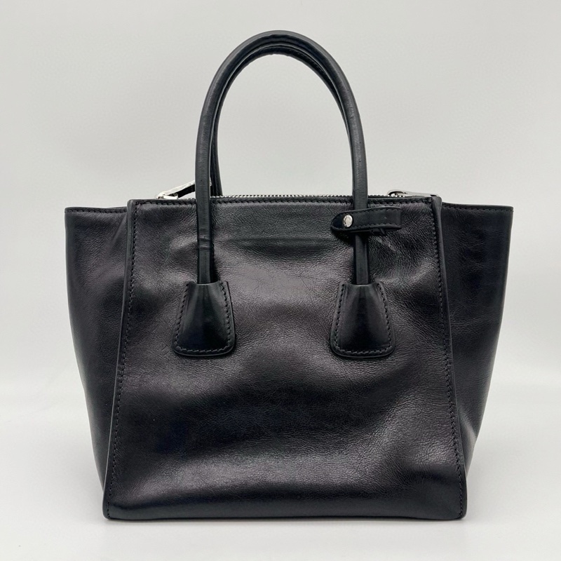 「JL精品代購」 Prada黑色牛皮GlaceCalf 2way托特包-3