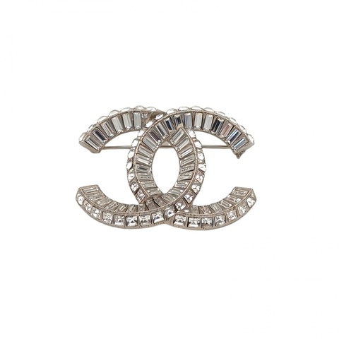 CHANEL 合金冰糖方鑽雙C胸針