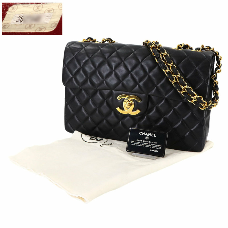 香奈兒 Decamato Matelasse 34 黑色羊皮鏈條肩背包,搭配金色五金配件 (A01094)-1