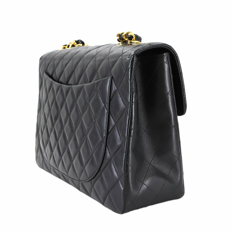 香奈兒 Decamato Matelasse 34 黑色羊皮鏈條肩背包,搭配金色五金配件 (A01094)-3