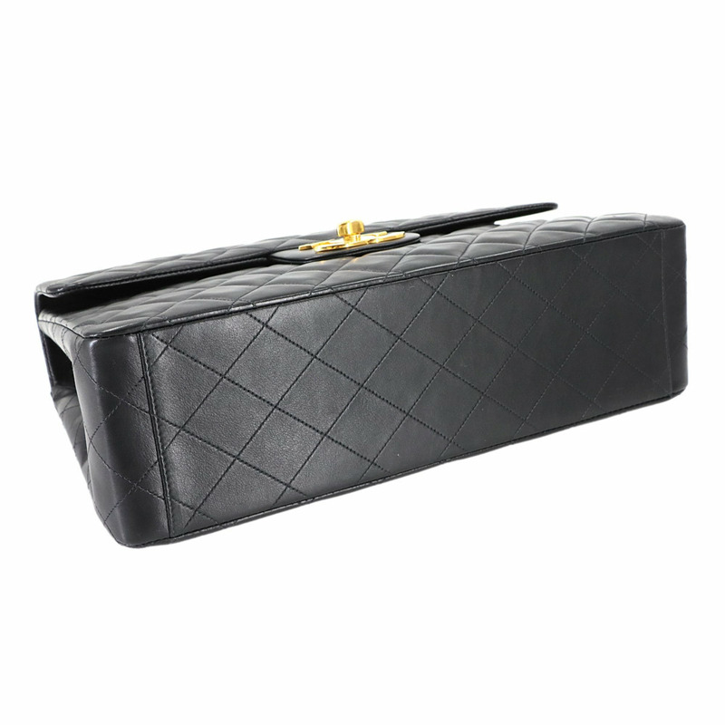 香奈兒 Decamato Matelasse 34 黑色羊皮鏈條肩背包,搭配金色五金配件 (A01094)-4