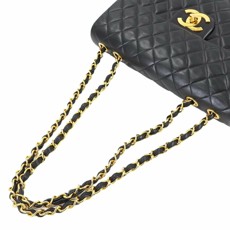 香奈兒 Decamato Matelasse 34 黑色羊皮鏈條肩背包,搭配金色五金配件 (A01094)-5