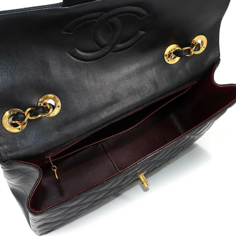 香奈兒 Decamato Matelasse 34 黑色羊皮鏈條肩背包,搭配金色五金配件 (A01094)-6