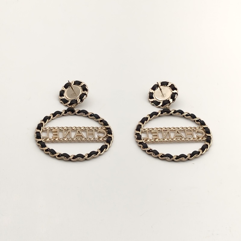 CHANEL 合金珍珠皮穿鏈大圓圈耳環-4