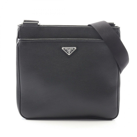 PRADA VITTELO 肩挎斜背包 2VH019 皮革 黑色 logo 二手 男女通用