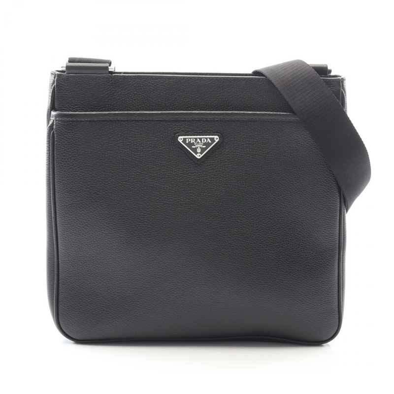 PRADA VITTELO 肩挎斜背包 2VH019 皮革 黑色 logo 二手 男女通用-0