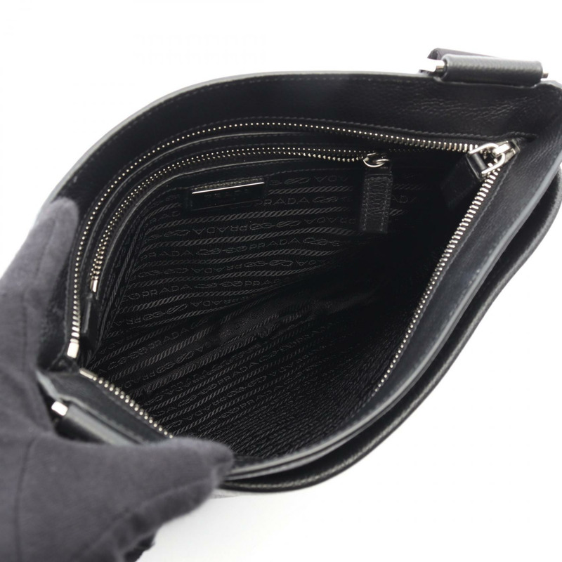 PRADA VITTELO 肩挎斜背包 2VH019 皮革 黑色 logo 二手 男女通用-2