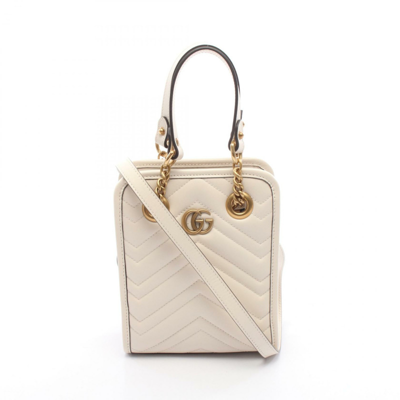 GUCCI GG Marmont 斜背單肩包 696123 白色皮革 二手 女士-0
