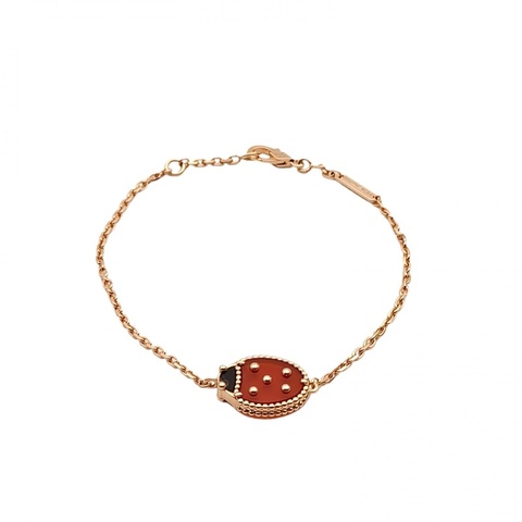 VAN CLEEF&ARPELS LuckySpring手鏈閉合翅膀的瓢蟲18K玫瑰金/紅玉髓/縞瑪瑙S-M碼
