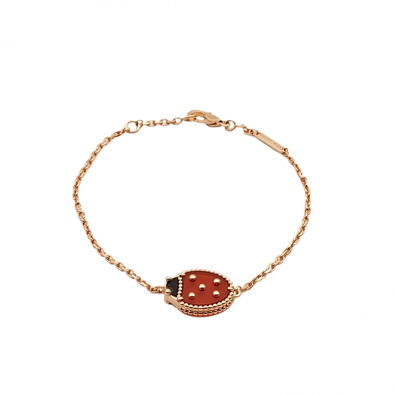 VAN CLEEF&ARPELS LuckySpring手鏈閉合翅膀的瓢蟲18K玫瑰金/紅玉髓/縞瑪瑙S-M碼-0