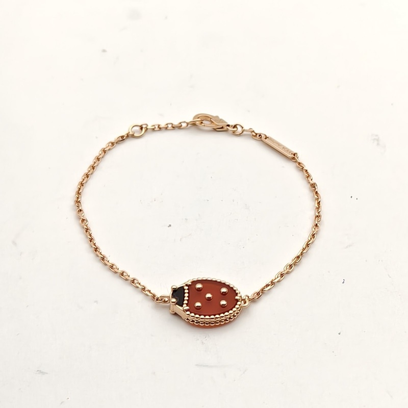 VAN CLEEF&ARPELS LuckySpring手鏈閉合翅膀的瓢蟲18K玫瑰金/紅玉髓/縞瑪瑙S-M碼-1