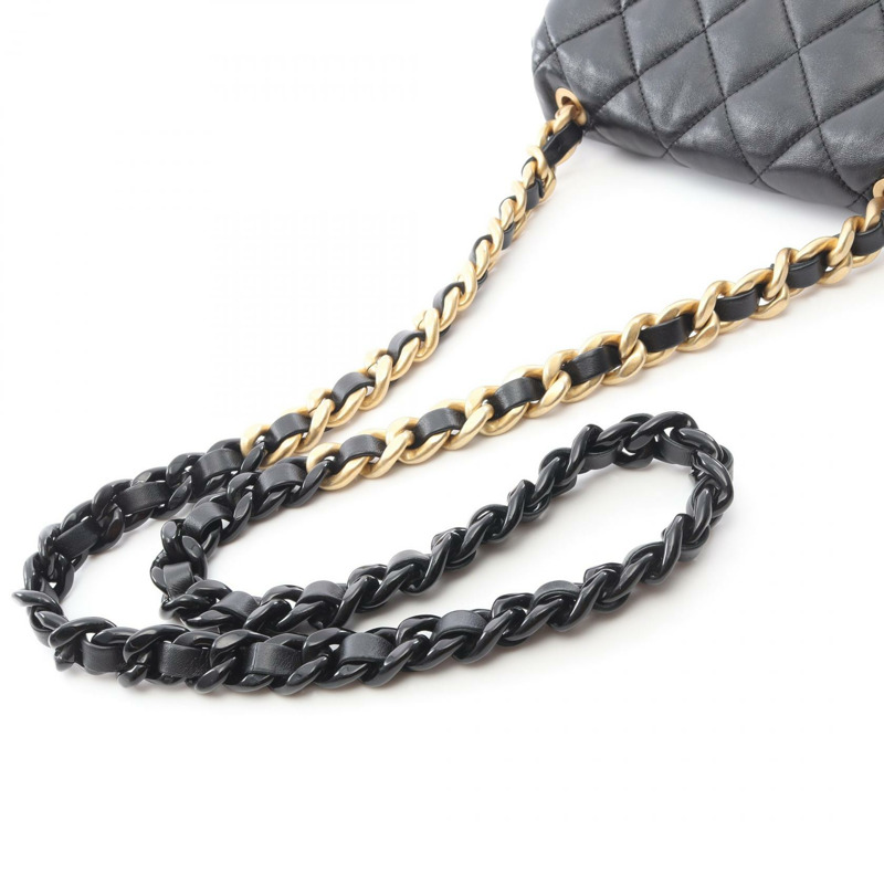 香奈兒 (CHANEL) 絎縫鏈條肩背包 AS3206 羊皮黑色二手女士-6