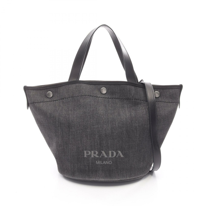 PRADA DENIM+CITY 小牛皮托特單肩斜背包 1BG244 黑色二手-0