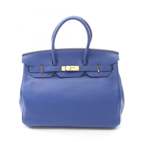 愛馬仕 Birkin 35 手提包，R Togo 皮革，藍色，金色五金，二手女款