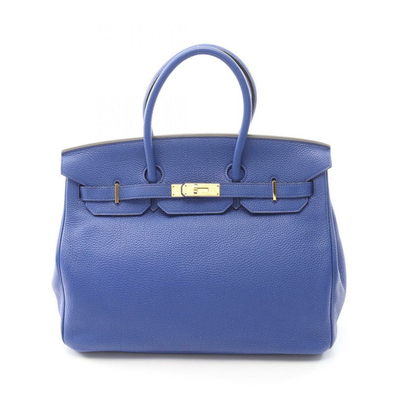 愛馬仕 Birkin 35 手提包，R Togo 皮革，藍色，金色五金，二手女款-0