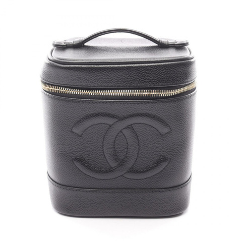 香奈兒 COCO 標誌化妝包 A01998 小牛皮 黑色 二手 金色五金 女士