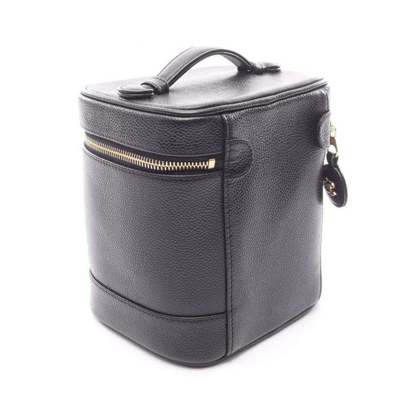 香奈兒 COCO 標誌化妝包 A01998 小牛皮 黑色 二手 金色五金 女士-1