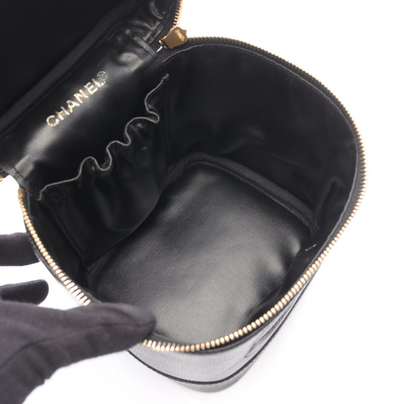 香奈兒 COCO 標誌化妝包 A01998 小牛皮 黑色 二手 金色五金 女士-2