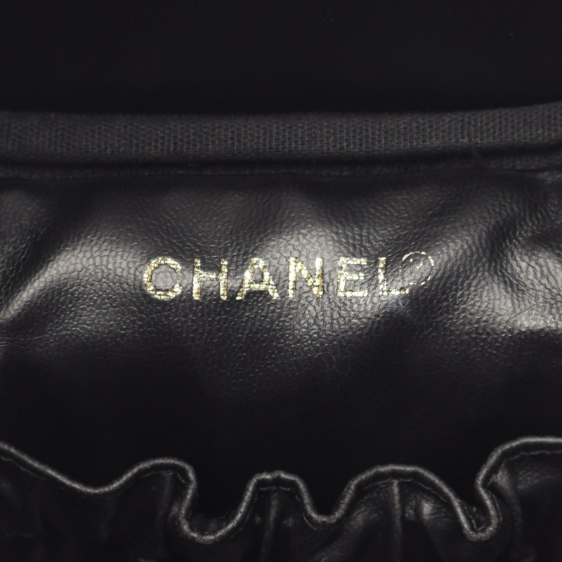 香奈兒 COCO 標誌化妝包 A01998 小牛皮 黑色 二手 金色五金 女士-3