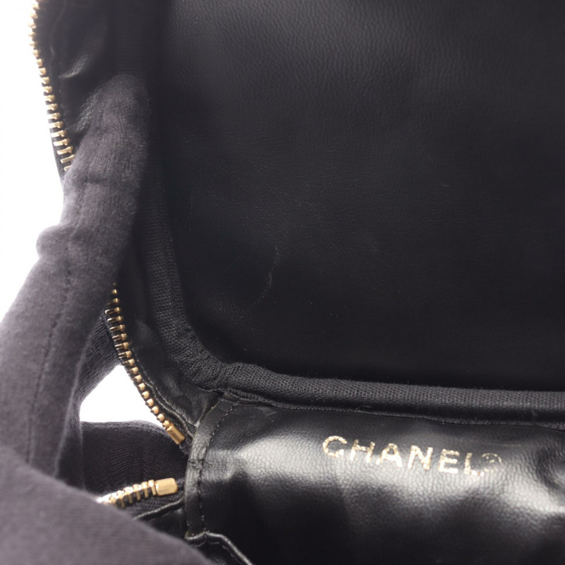 香奈兒 COCO 標誌化妝包 A01998 小牛皮 黑色 二手 金色五金 女士-6