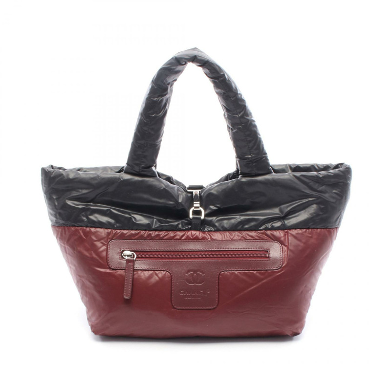 香奈兒 Coco Cocoon 小號手提包 A48610 尼龍皮革 黑色 酒紅色 SHW-5