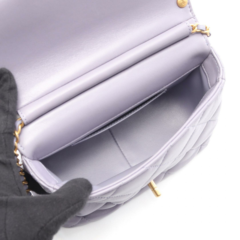 香奈兒 (CHANEL) 絎縫迷你翻蓋鏈條斜背包 AS4986 淡紫色羊皮-2