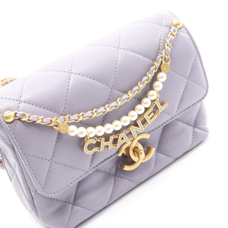 香奈兒 (CHANEL) 絎縫迷你翻蓋鏈條斜背包 AS4986 淡紫色羊皮-6