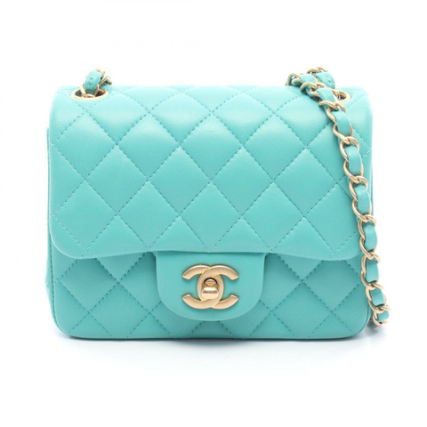 香奈兒迷你絎縫鏈條斜背包 A35200 羊皮 綠色 GHW