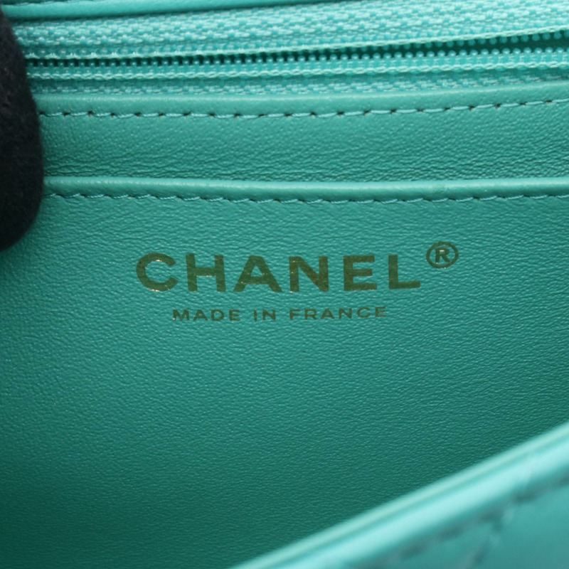 香奈兒迷你絎縫鏈條斜背包 A35200 羊皮 綠色 GHW-3