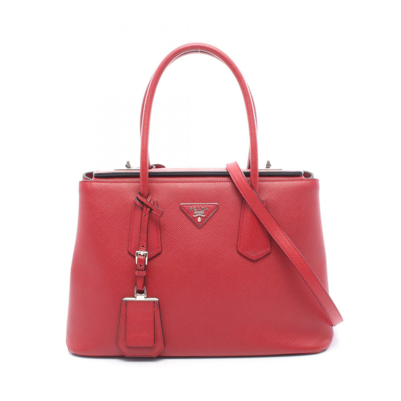 PRADA 三角形 Logo 兩用托特包,Saffiano 皮革,紅色,二手女款-0