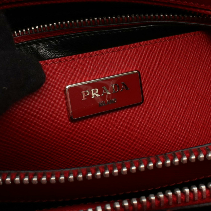 PRADA 三角形 Logo 兩用托特包,Saffiano 皮革,紅色,二手女款-3