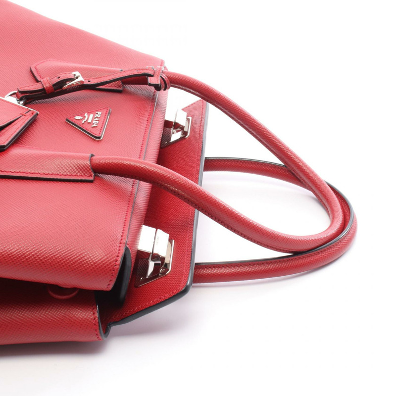 PRADA 三角形 Logo 兩用托特包,Saffiano 皮革,紅色,二手女款-5