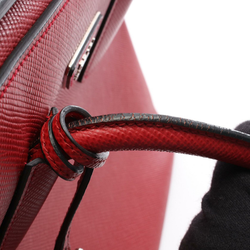 PRADA 三角形 Logo 兩用托特包,Saffiano 皮革,紅色,二手女款-6