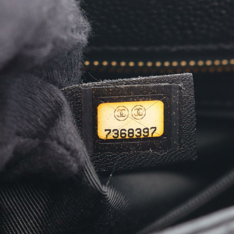 香奈兒 (CHANEL) Medallion 手提單肩包，黑色粒面小牛皮，二手，女士，金色五金配件，CC-4